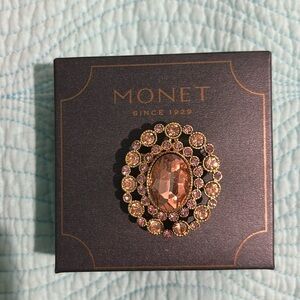 Monet pink and gold tone pin